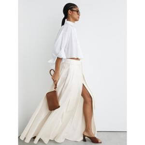 REISS Simone Cotton-Blend Pleated Maxi Skirt